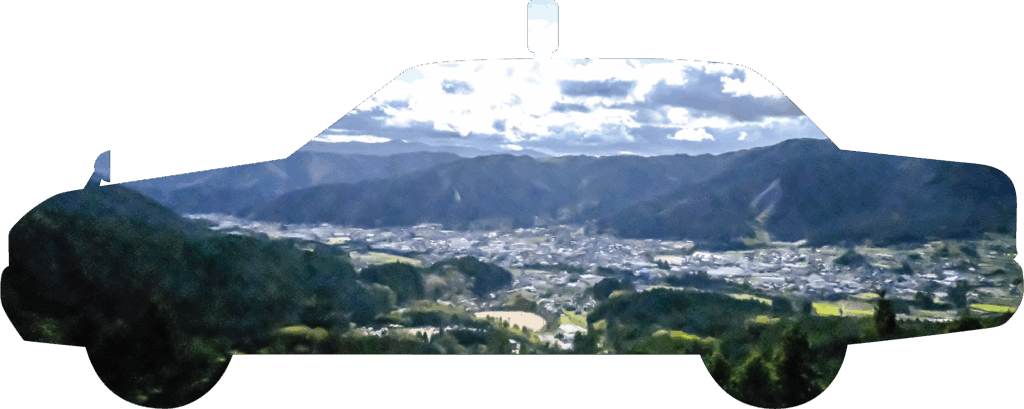 久万高原町の風景をタクシー型にした写真